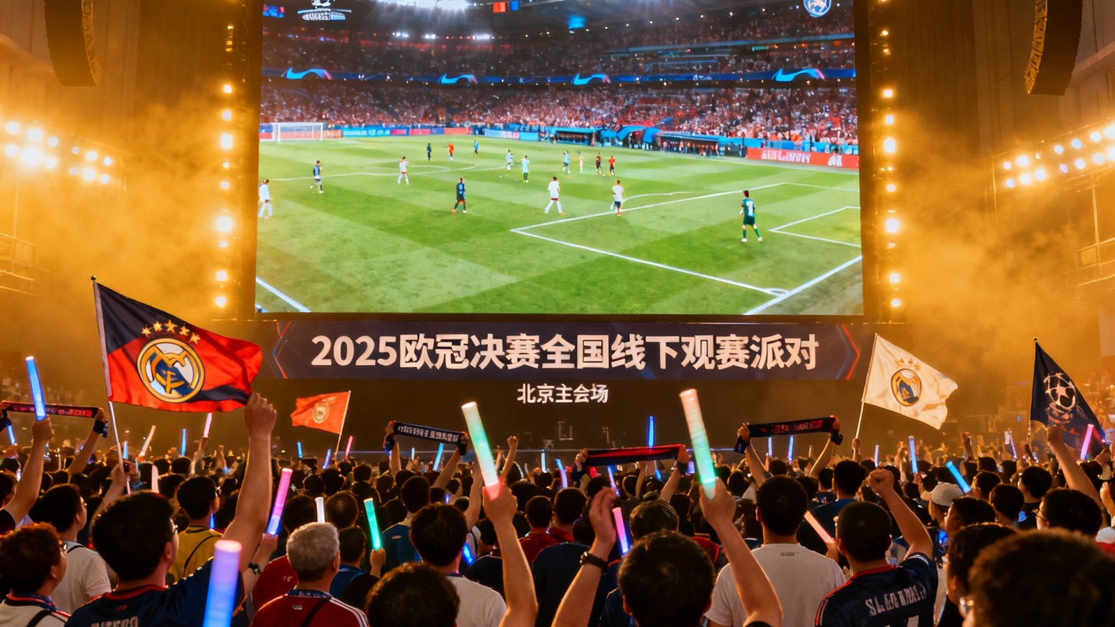 2025欧冠决赛全国线下观赛派对盛况，北京主会场数百名球迷聚集在巨型屏幕前见证冠军诞生